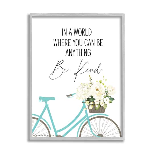 Stupell Industries Be Kind Bicycle Floral Giclée Textured Farmhouse Grey Framed Wall Art